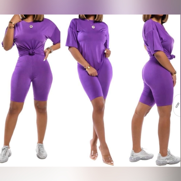 Purple and Mint Semi Button Up Pullover Short Set